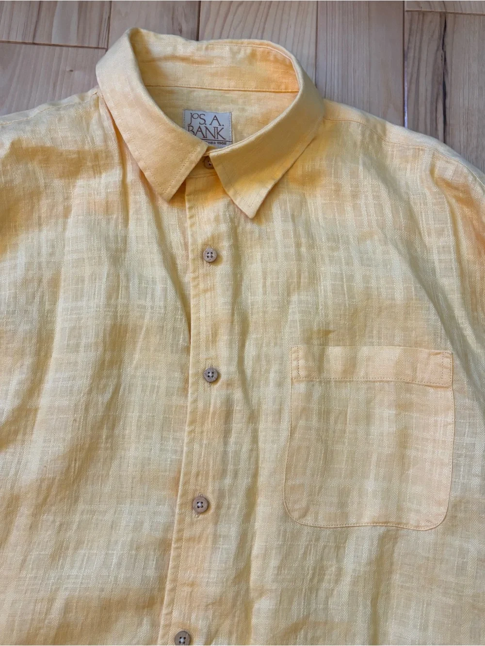 Jos. A Bank Yellow Linen Button Front Long Sleeve Shirt